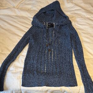 American Eagle Outfitters Blue Knit Hooded Sweater